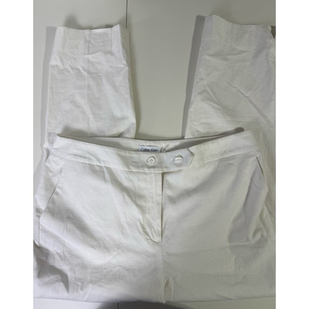 Calvin Klein Normcore Sustainable Linen Beachy Workwear Pants Size 12 White